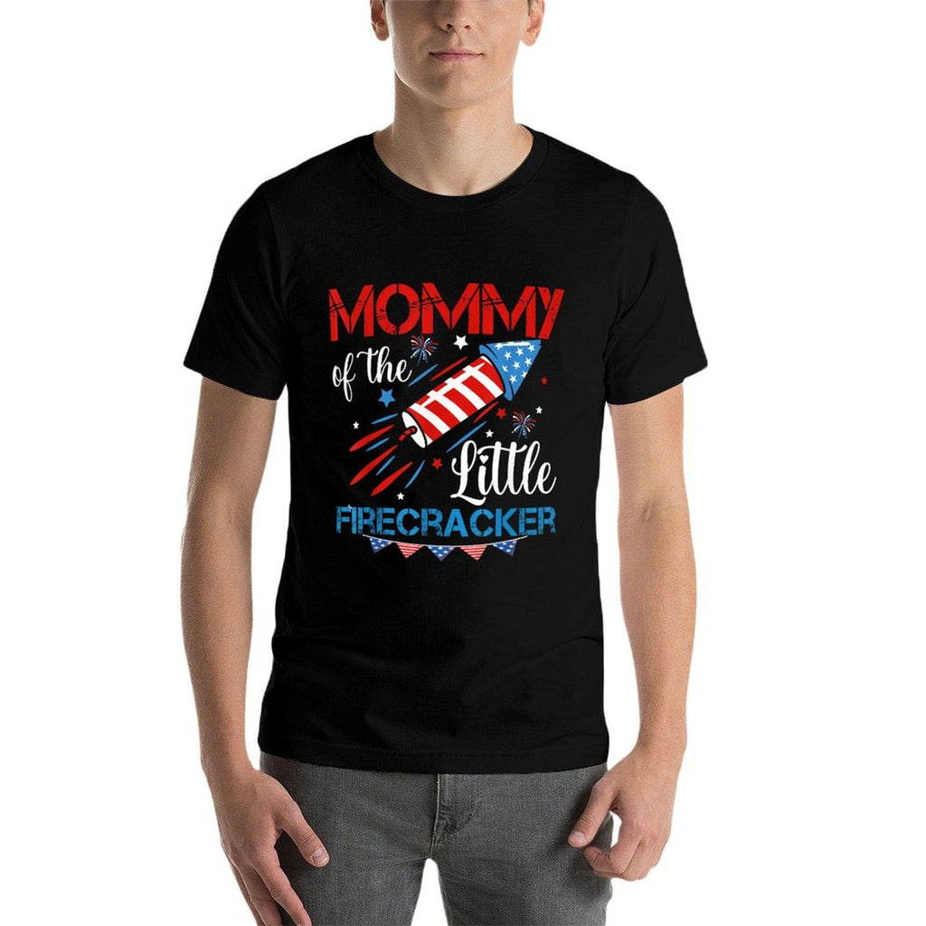 Mommy Of The Little Firecracker 4th of July Birthday Mom  Cotton T-Shirt