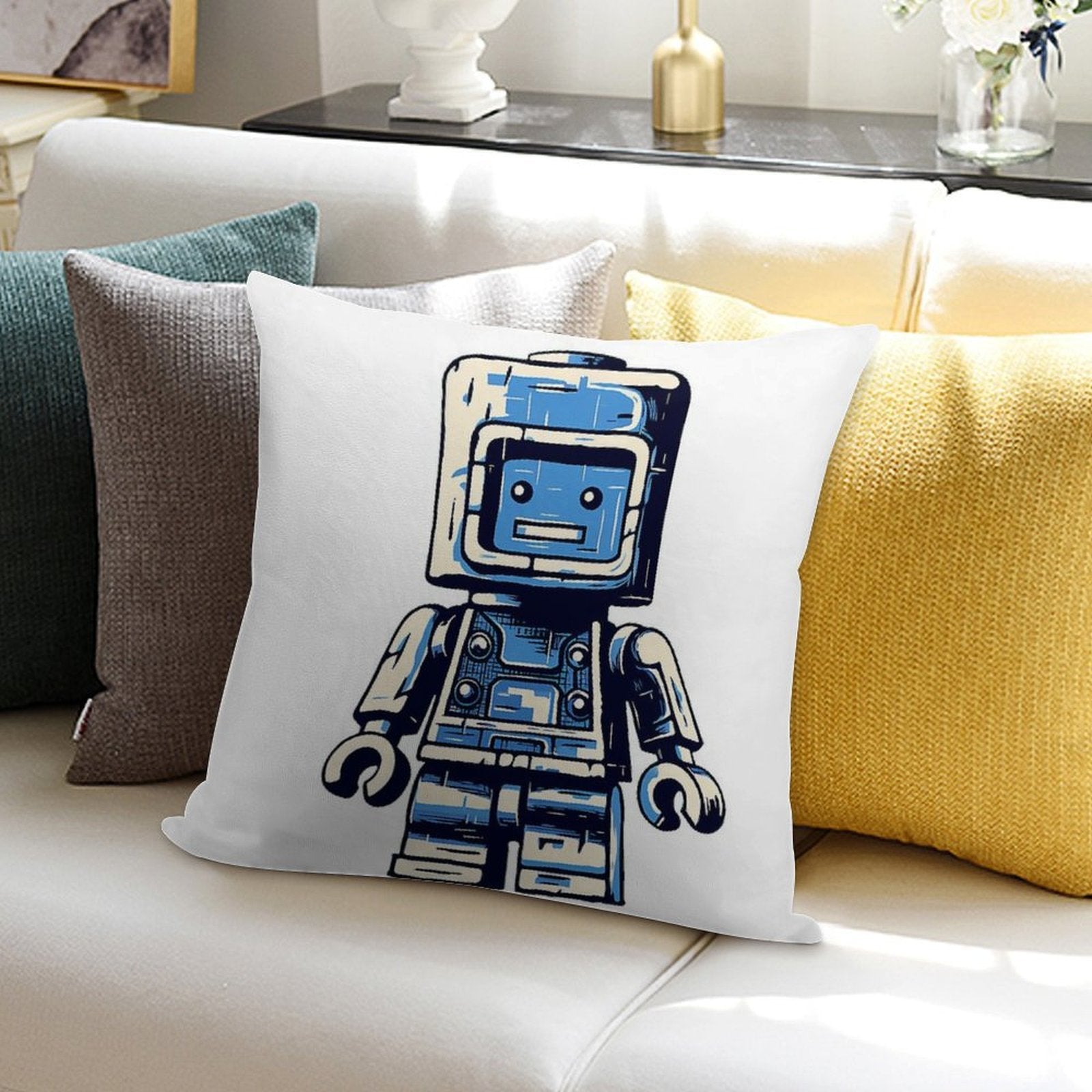 Almost Blue Robot Soft Easy Maintenance Throw Pillow