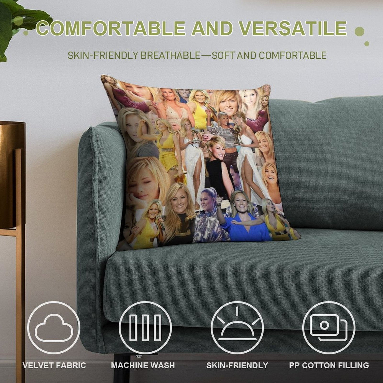 Helene Fischer German Singer Abstract Collage Pattern Soft Bedroom Essential Throw Pillow