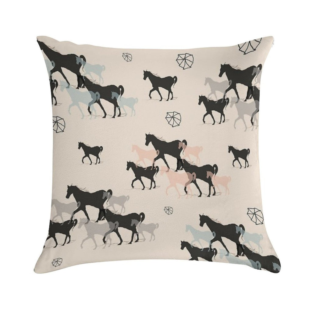 Horses Soft Reinforced Edging Throw Pillow