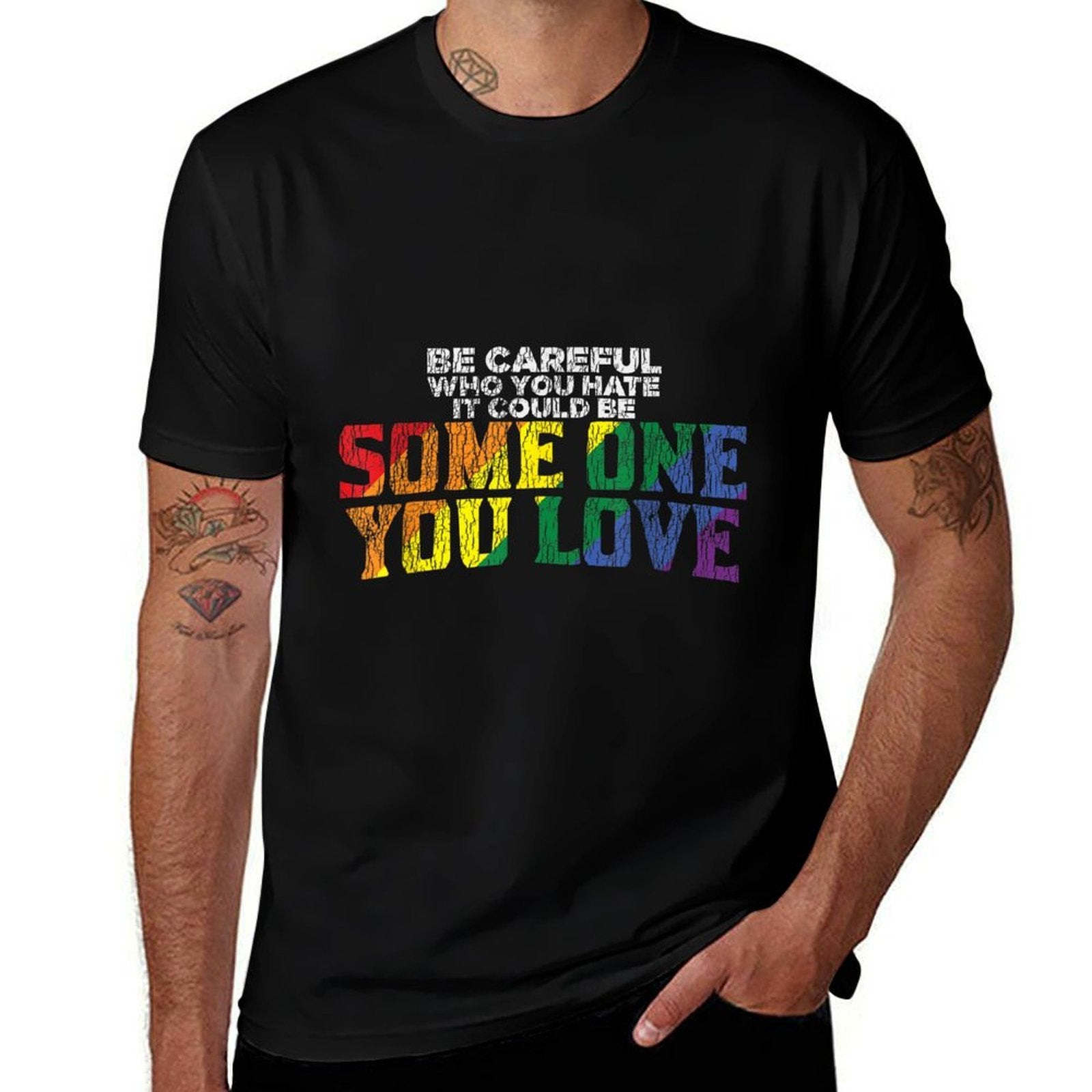 Vintage Rainbow Be Careful Who You Hate Pride Ally Gay LGBTQ  Classic T-Shirt