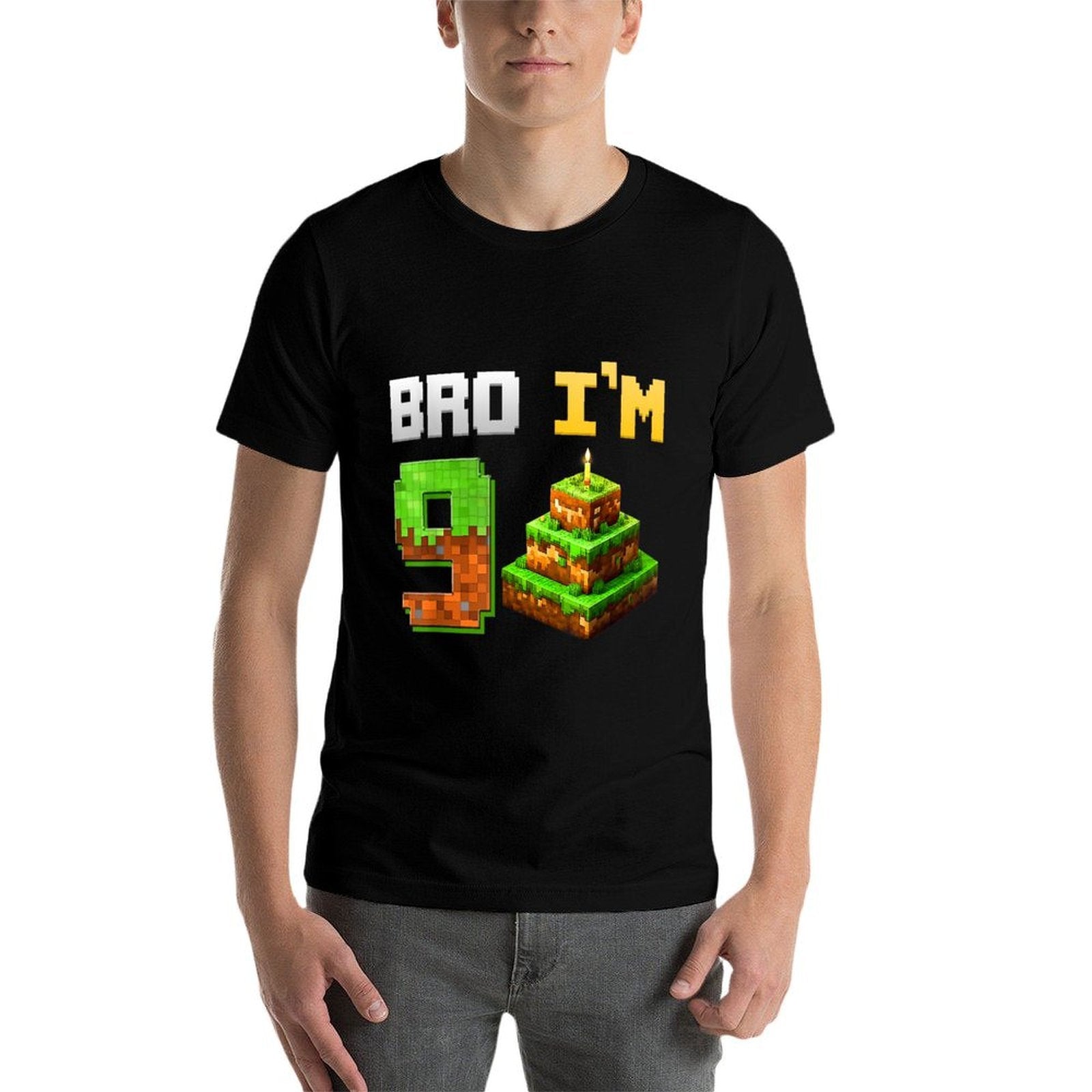 Kids Boy It's My 9th Birthday Bro Game Pixel 9 Year Old  Oversized Silhouette T-Shirt