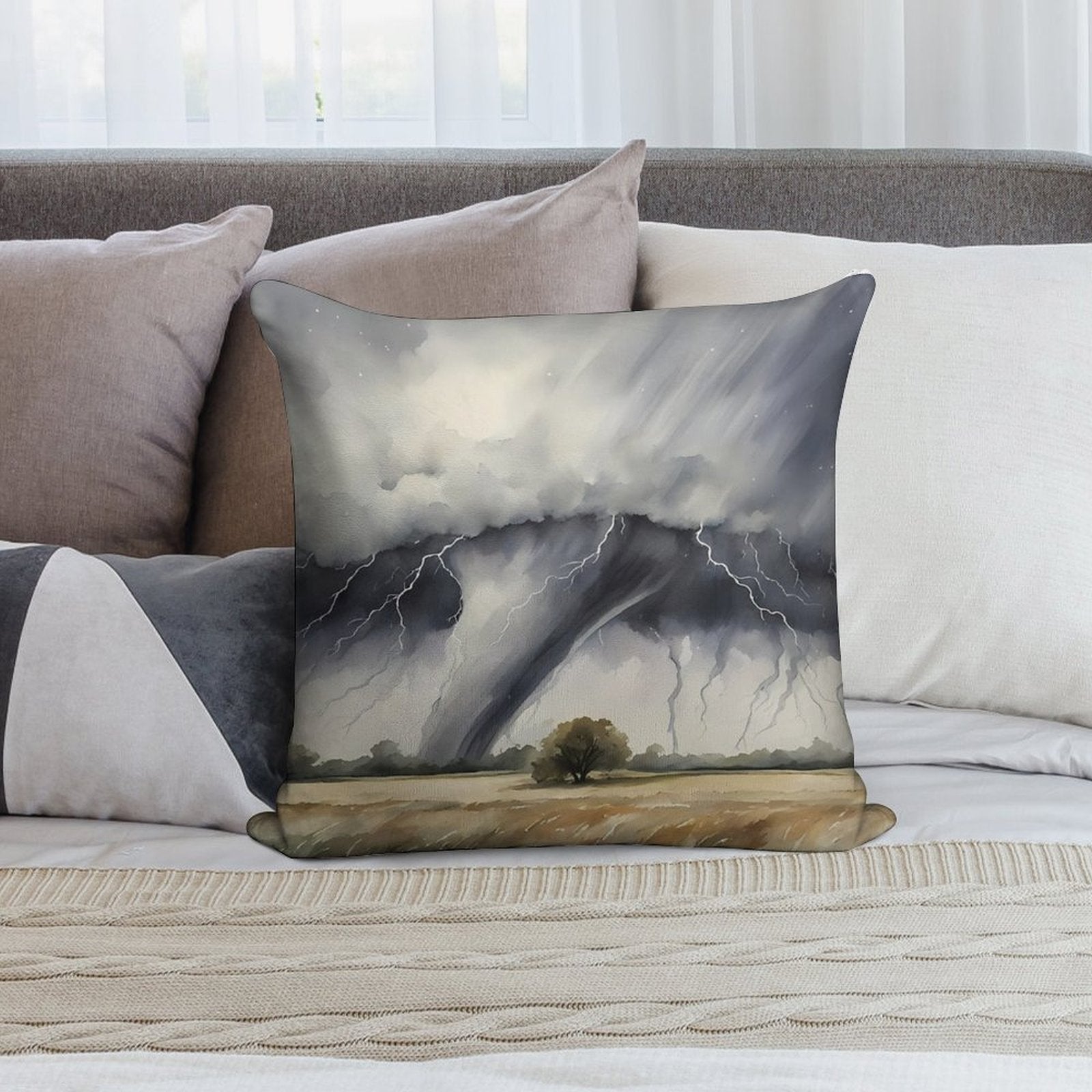 Tornado over Field Soft Multiple Sizes Throw Pillow
