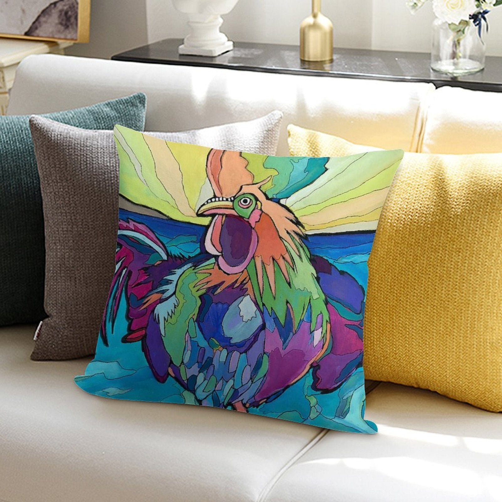 Beach Rooster Soft High-Density Material Throw Pillow