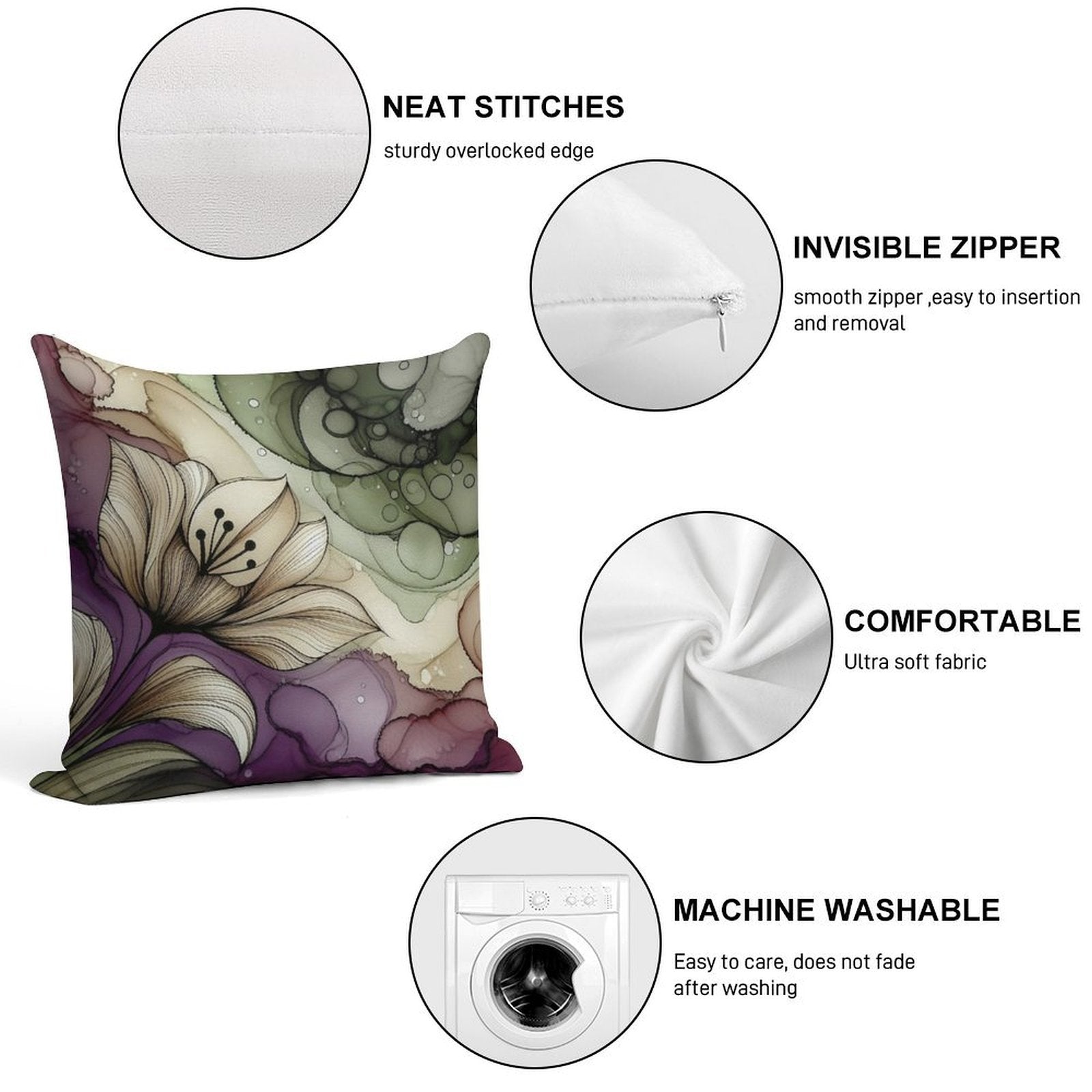 Modern Floral Abstract Tulip Soft Short Plush Fabric Throw Pillow