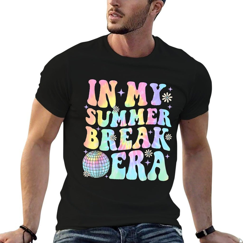 In My Summer Break Era Teacher Summer Break Vacation Groovy  Cotton T-Shirt
