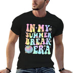 In My Summer Break Era Teacher Summer Break Vacation Groovy  Cotton T-Shirt