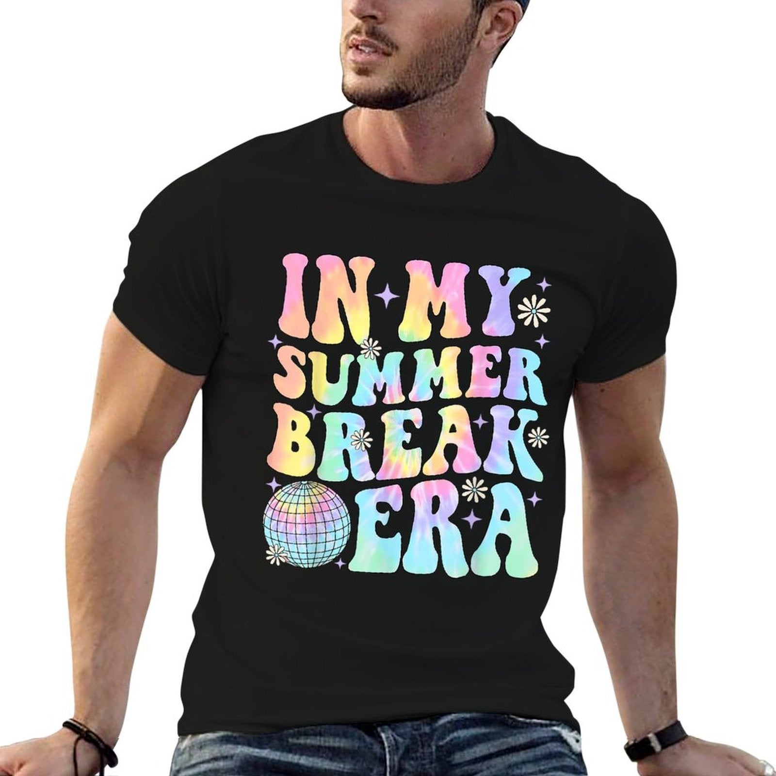In My Summer Break Era Teacher Summer Break Vacation Groovy  Cotton T-Shirt