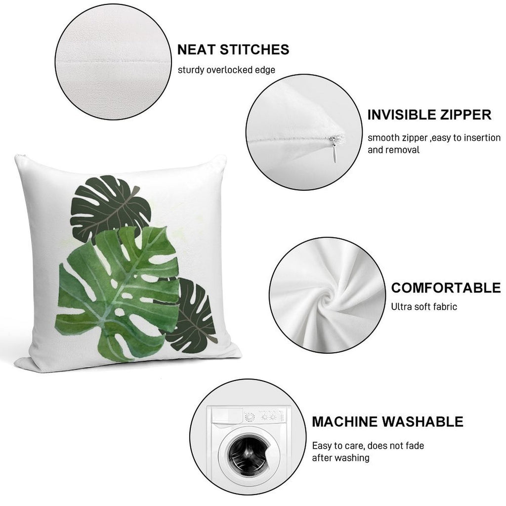 Monstera Leaf Soft Washable Throw Pillow