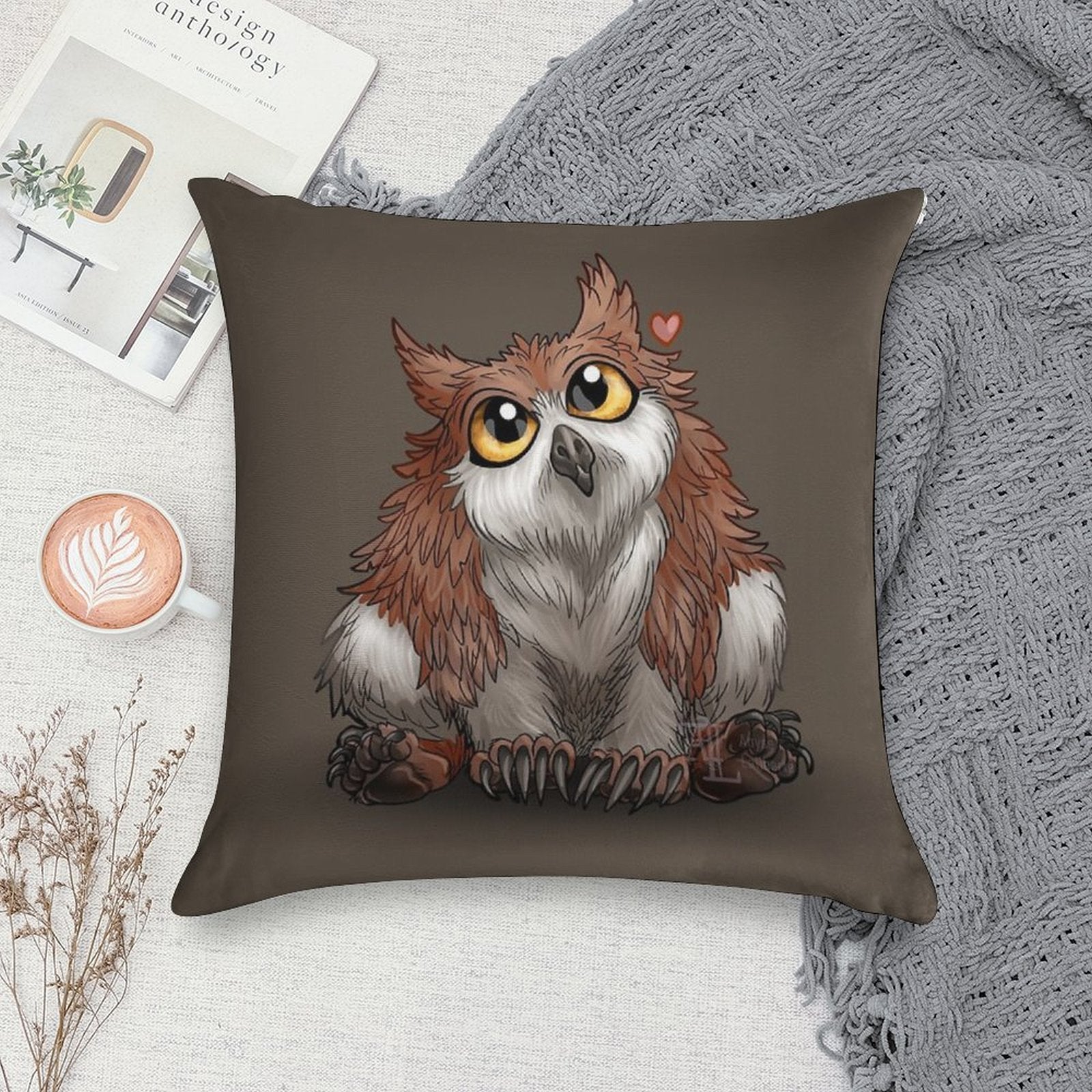 Adorable Owlbear Cub Soft Bedroom Essential Throw Pillow