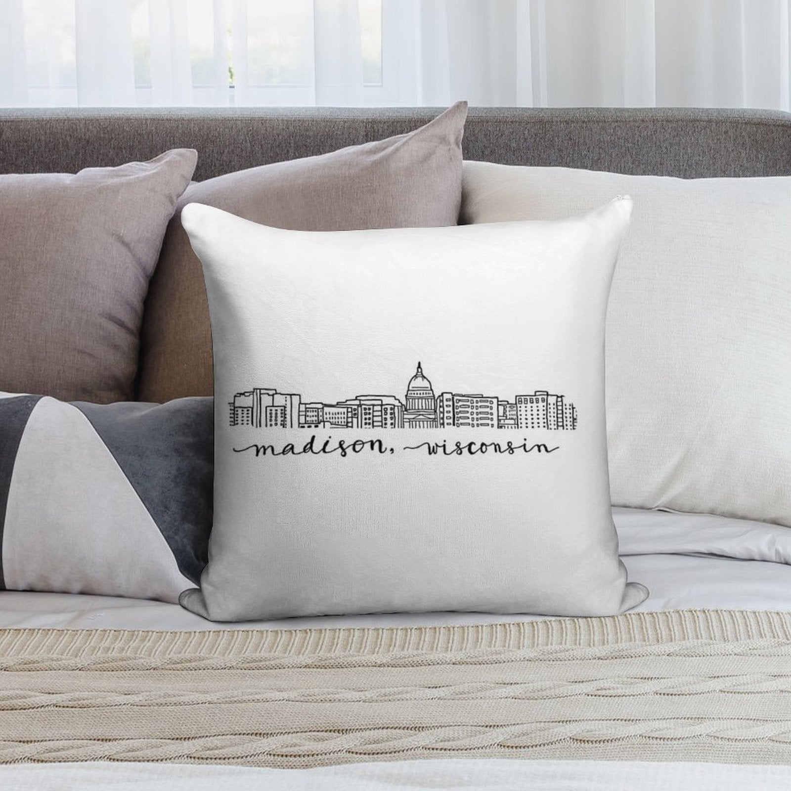 Madison City Outline Soft Luxury Feel Throw Pillow