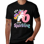 Kids 6 & Sparkling Unicorn Birthday 6 Years Old for Girls  Versatile T-Shirt