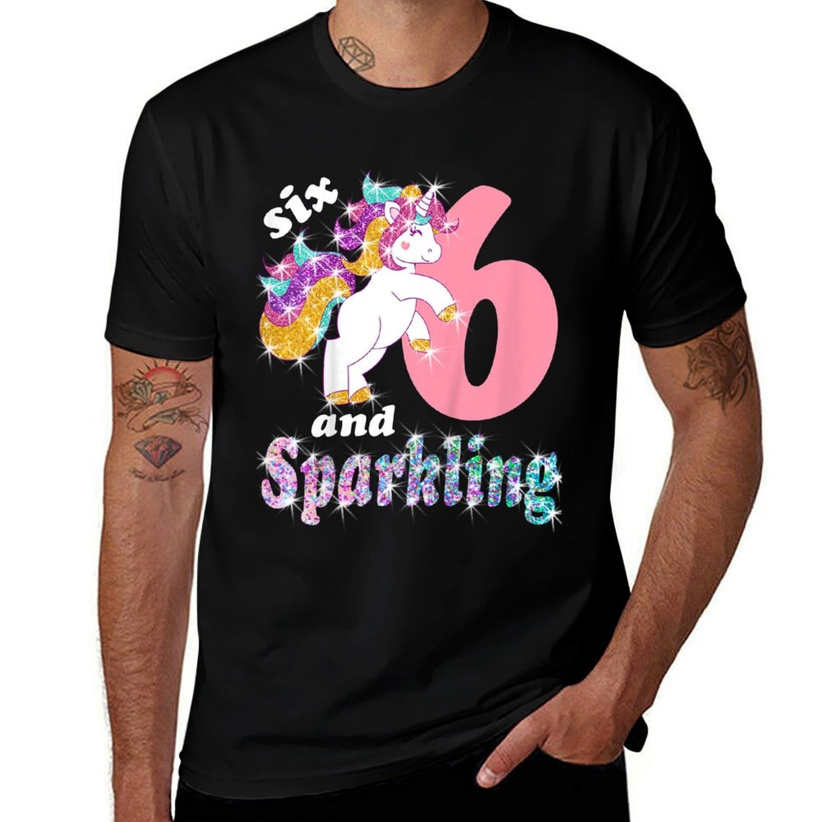 Kids 6 & Sparkling Unicorn Birthday 6 Years Old for Girls  Versatile T-Shirt