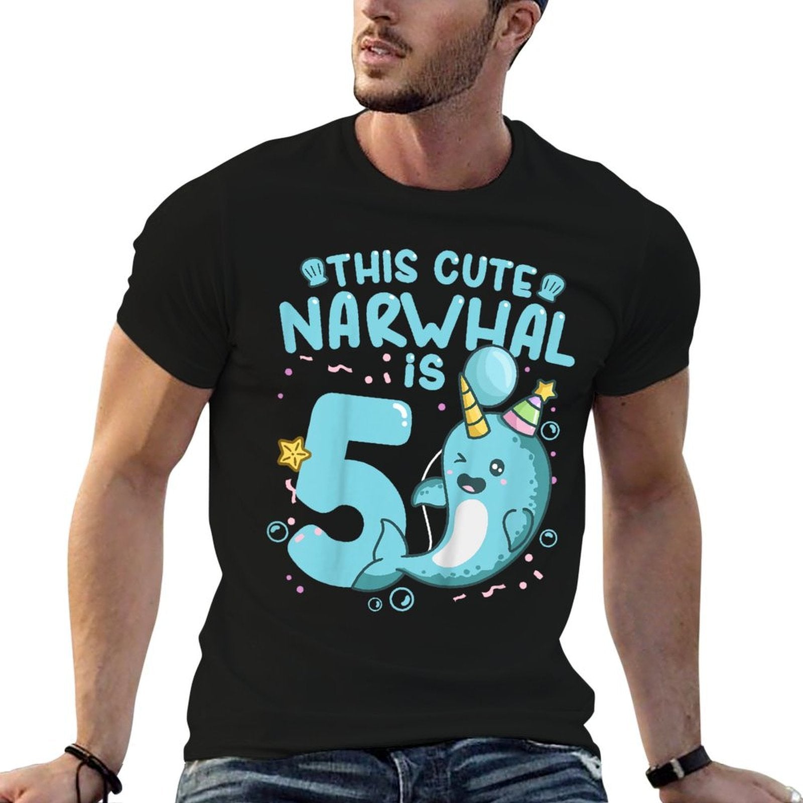 Kids 5th Birthday Narwhal Five Years Old  Versatile T-Shirt