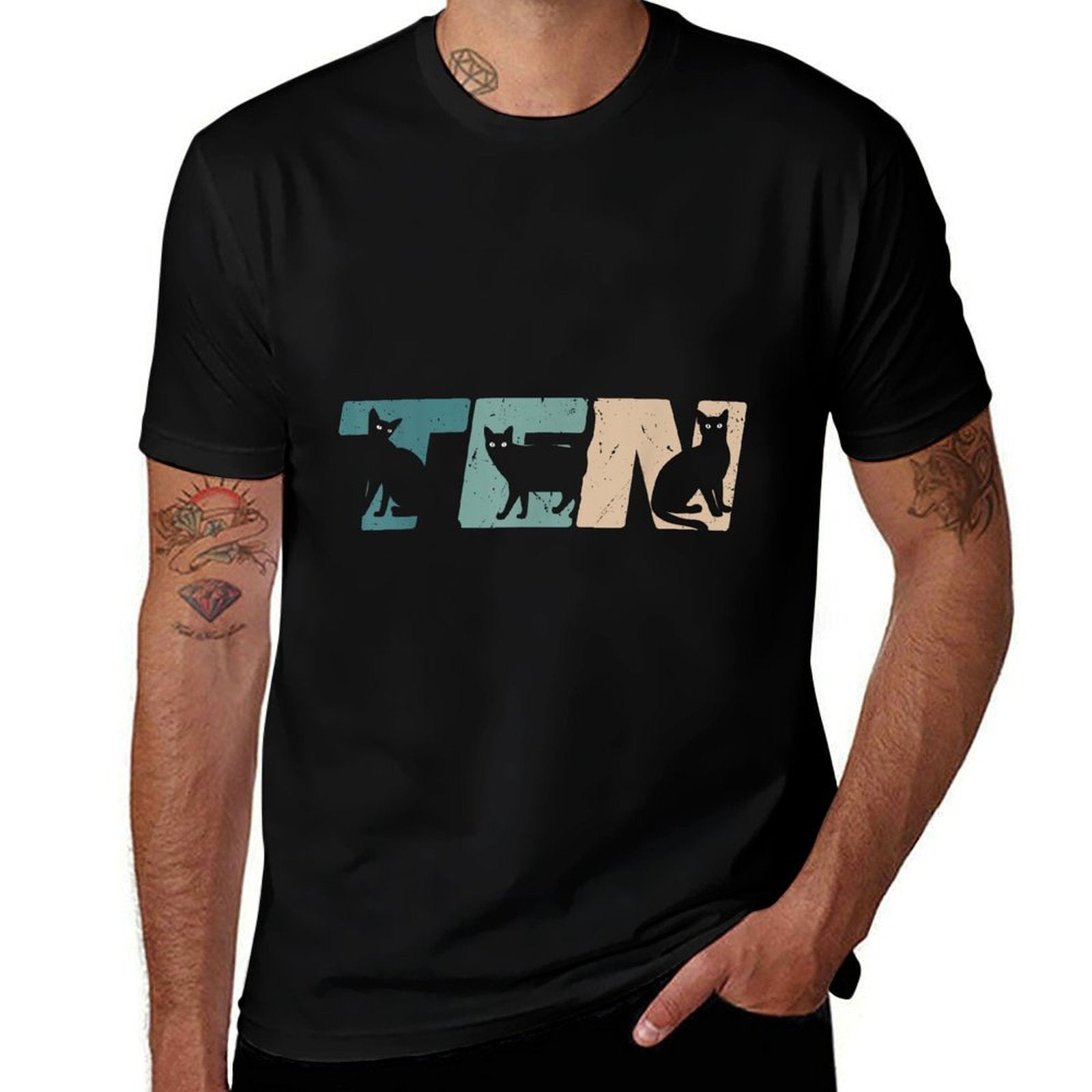 10 Year Old 10th Birthday Cat Party Boys Girls Kids  High-quality Stitching T-Shirt