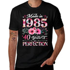 40 Year Old Made In 1985 Floral 40th Birthday Women  Wrinkle-resistant T-Shirt