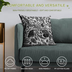 Mixed Leaves, Lino Cut Printed Nature Inspired Hand Printed Pattern Soft Washable Throw Pillow