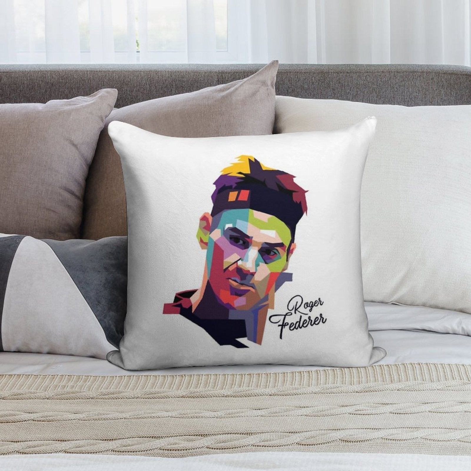 Roger Federer Pop Art Portrait133 Soft Skin-Friendly Throw Pillow