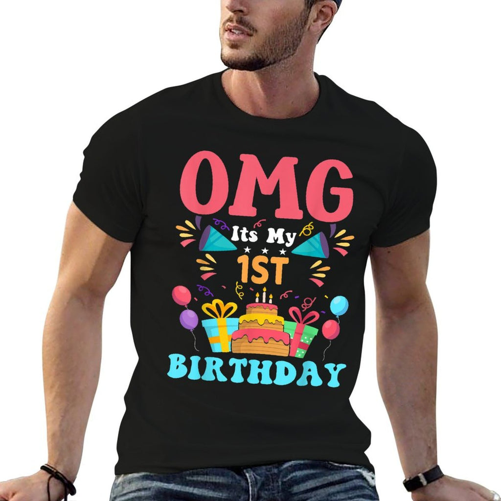 1 Year Old Birthday Party Gift Omg Happy 1st Birthday  Trendy Pattern T-Shirt