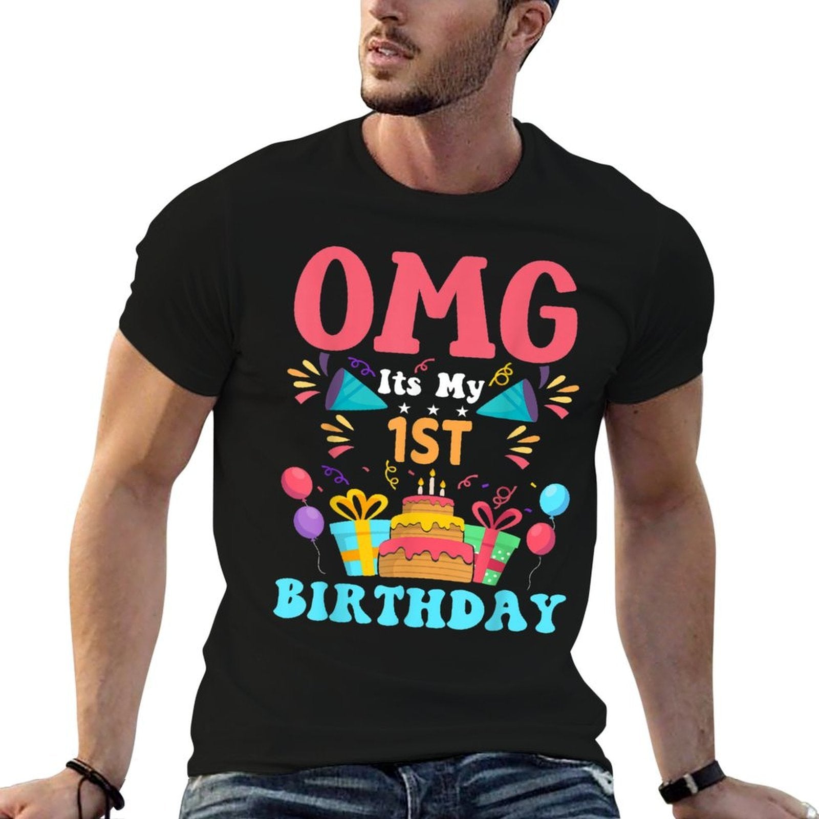 1 Year Old Birthday Party Gift Omg Happy 1st Birthday  Trendy Pattern T-Shirt