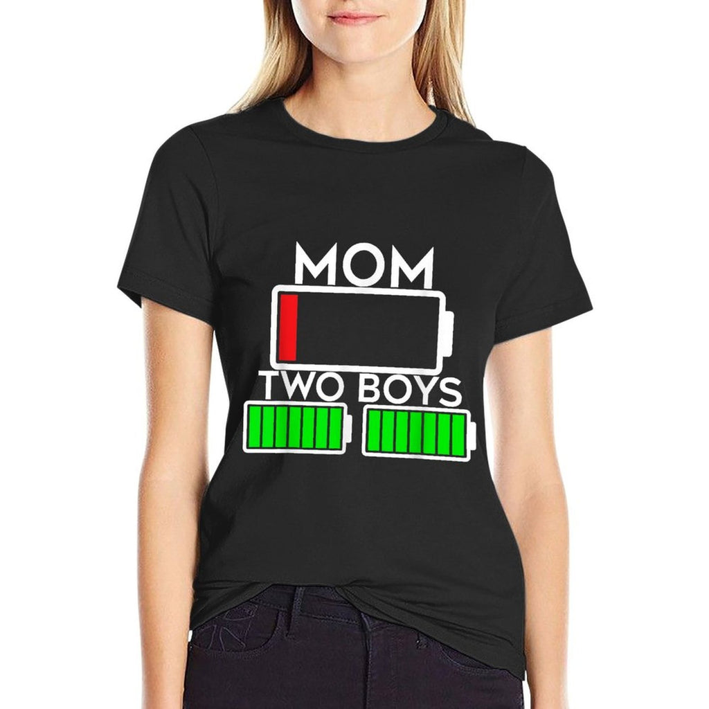 Funny Tired Mom of Two Boys Battery Low Design  Oversized Silhouette T-Shirt