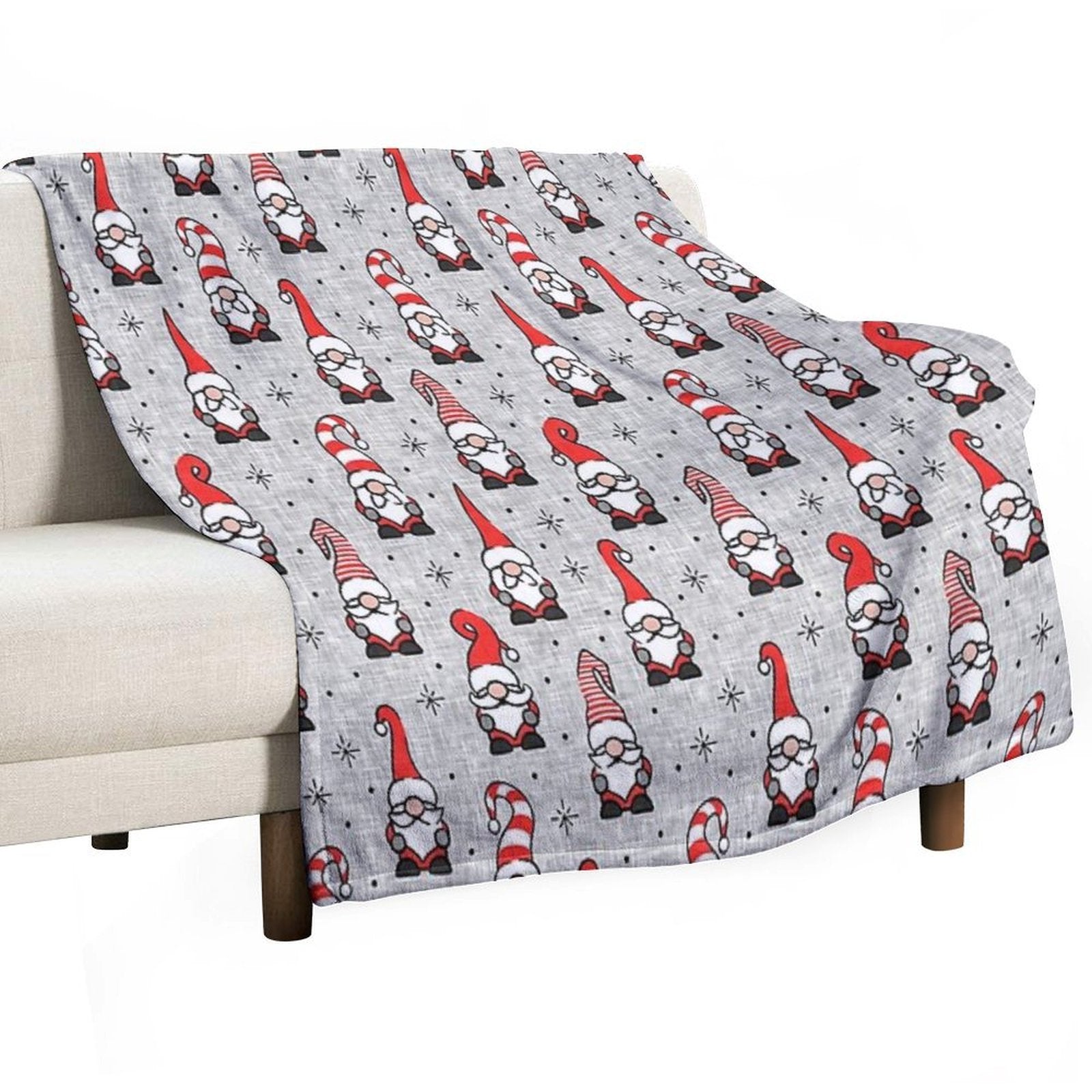 Christmas Gnomes - Grey Velvety-soft Throw Blanket
