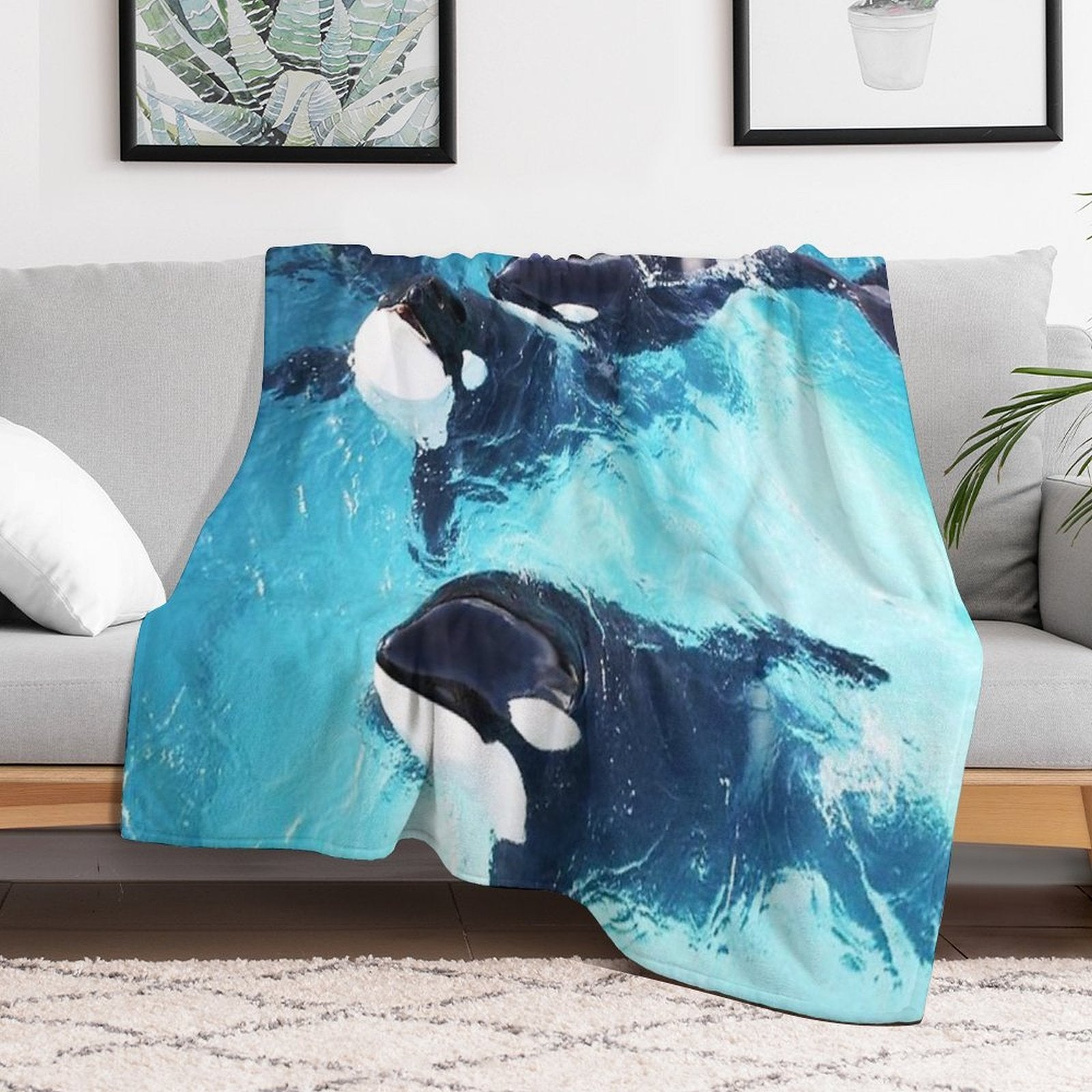 Whale in Blue Ocean Versatility Throw Blanket