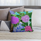 Hydrangea in Chinoiserie Jars Soft Shrink-Resistant Throw Pillow
