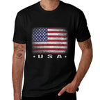 American Flag USA July 4th White Blue Red Faded Stripe Star  Polyester Blend T-Shirt
