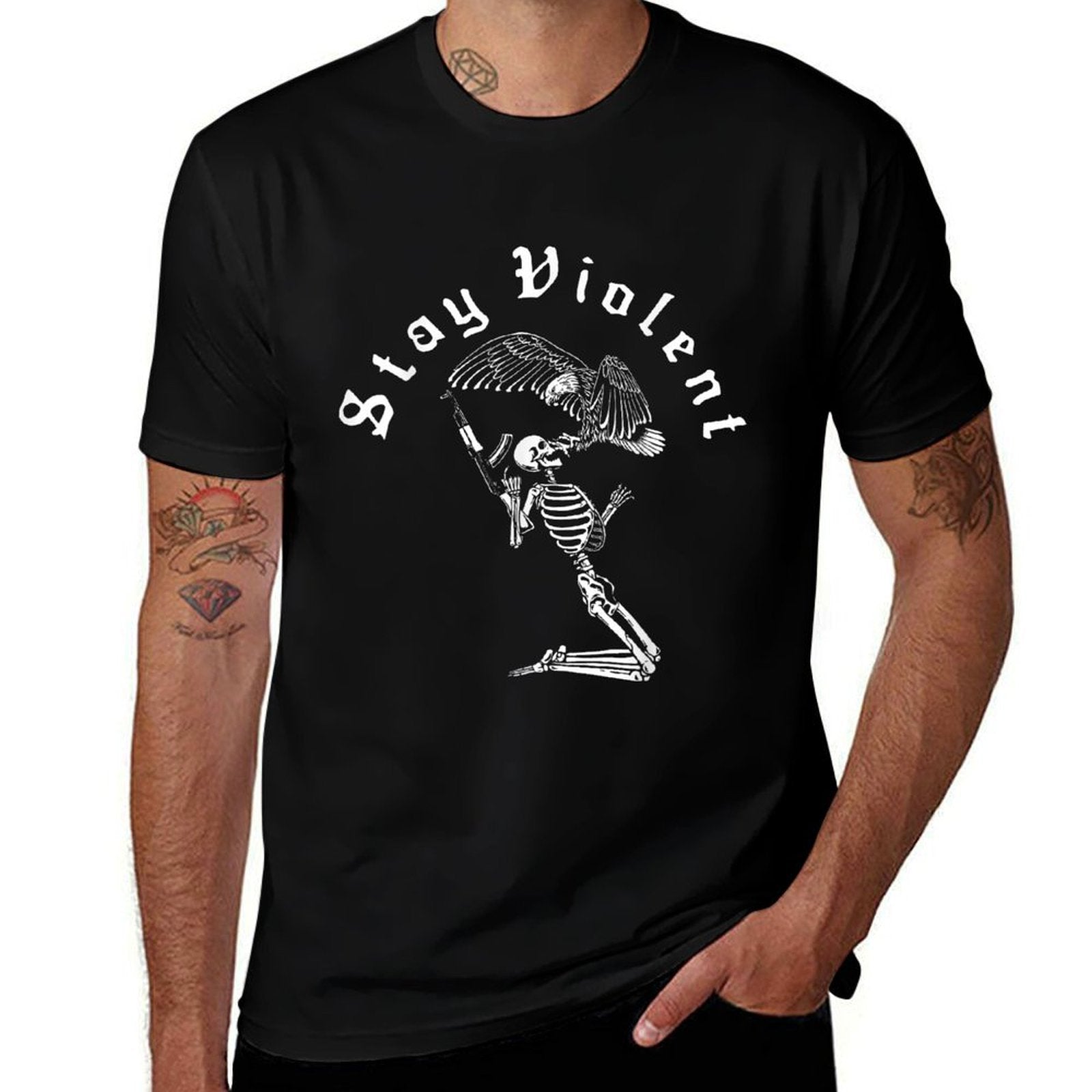 Skeleton Stay Violent Vintage 90s Halloween Spooky Skull  Classic T-Shirt