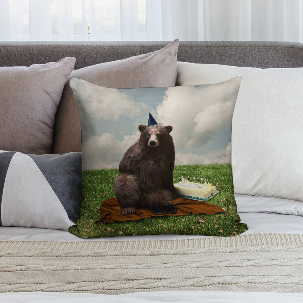 Birthday Bear Soft Skin-Friendly Throw Pillow