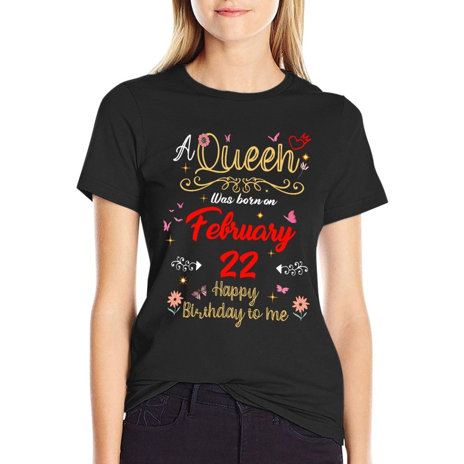 A Queen Was Born on February 22 February 22nd Birthday  Vintage-inspired T-Shirt