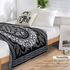Ornate Baroque Black Grey White Greek Key Plush Throw Blanket