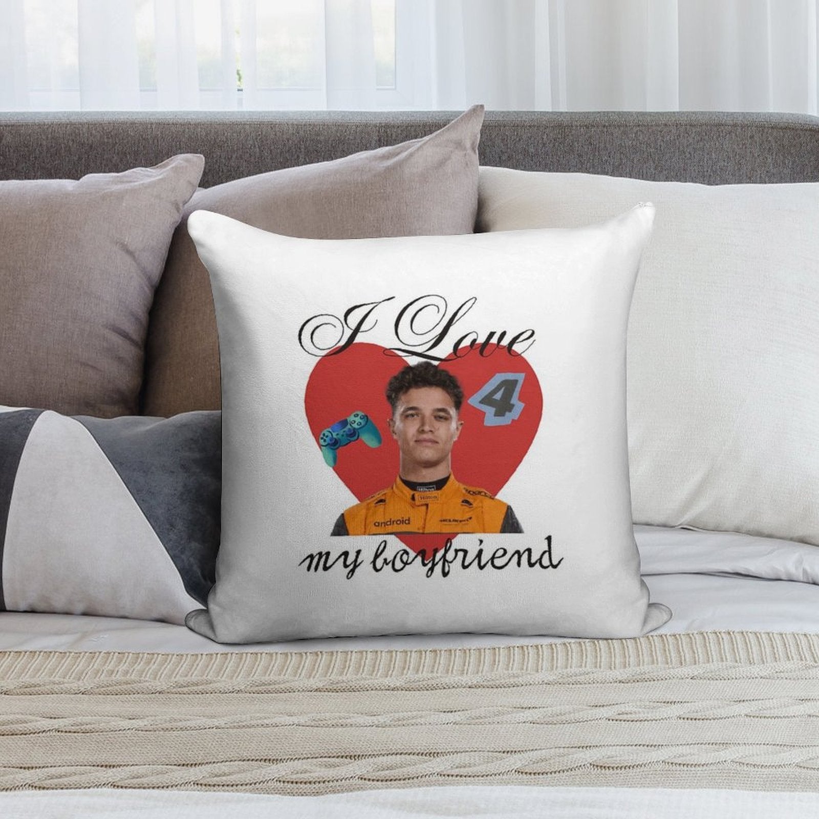 I Love My Boyfriend Lando Norris Soft Skin-Friendly Throw Pillow