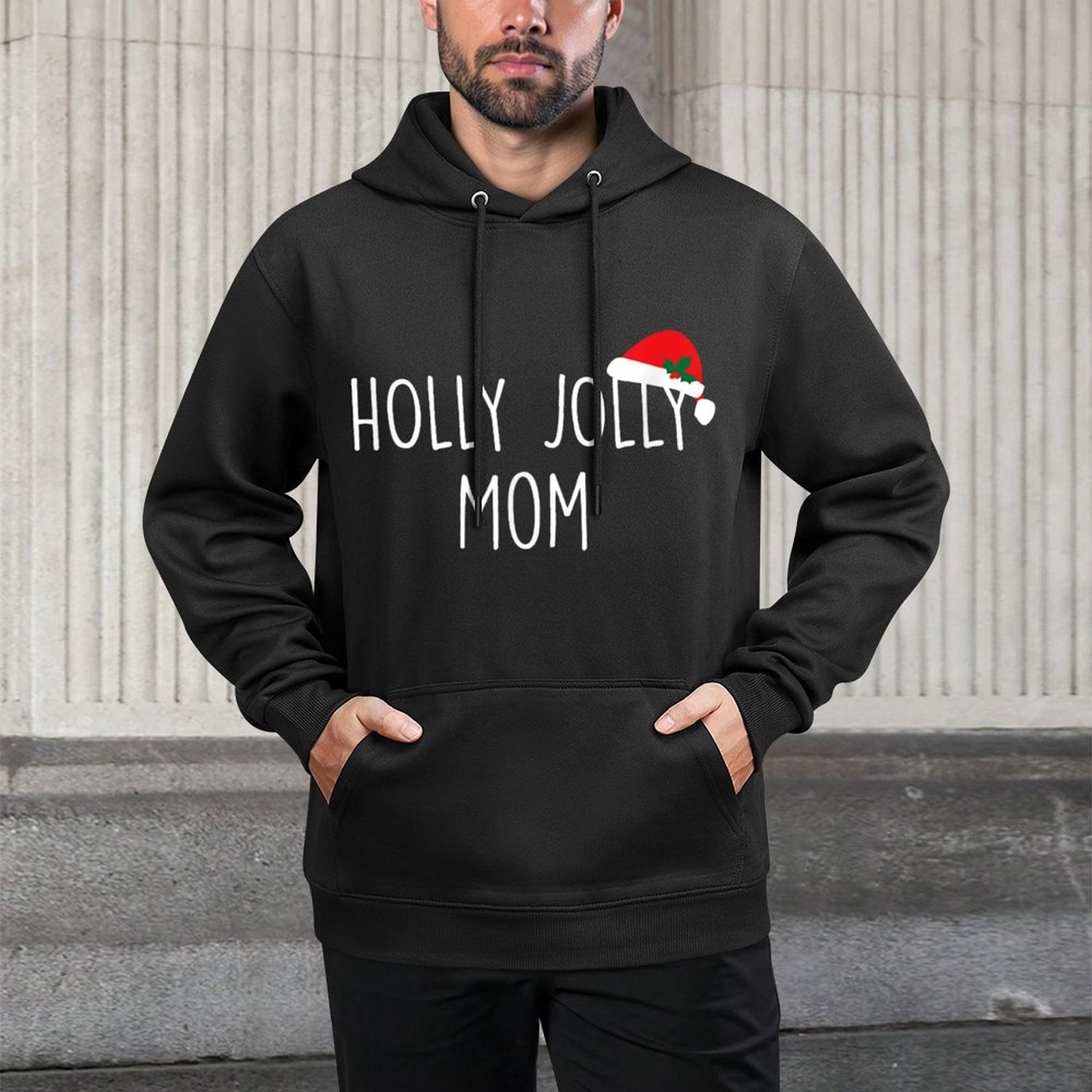 Holly Jolly Mom, Cute Holiday Christmas Gift Layering Staple Hoodie