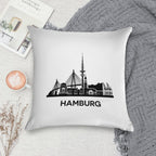 Detailed Hamburg Skyline Silhouette Black Soft Shrink-Resistant Throw Pillow