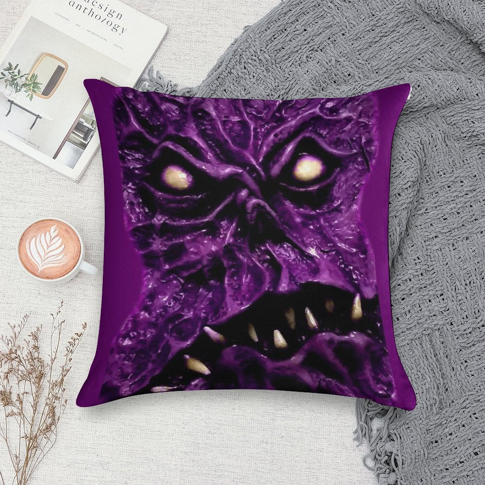 Necronomicon Creepy Face Soft Short Plush Fabric Throw Pillow