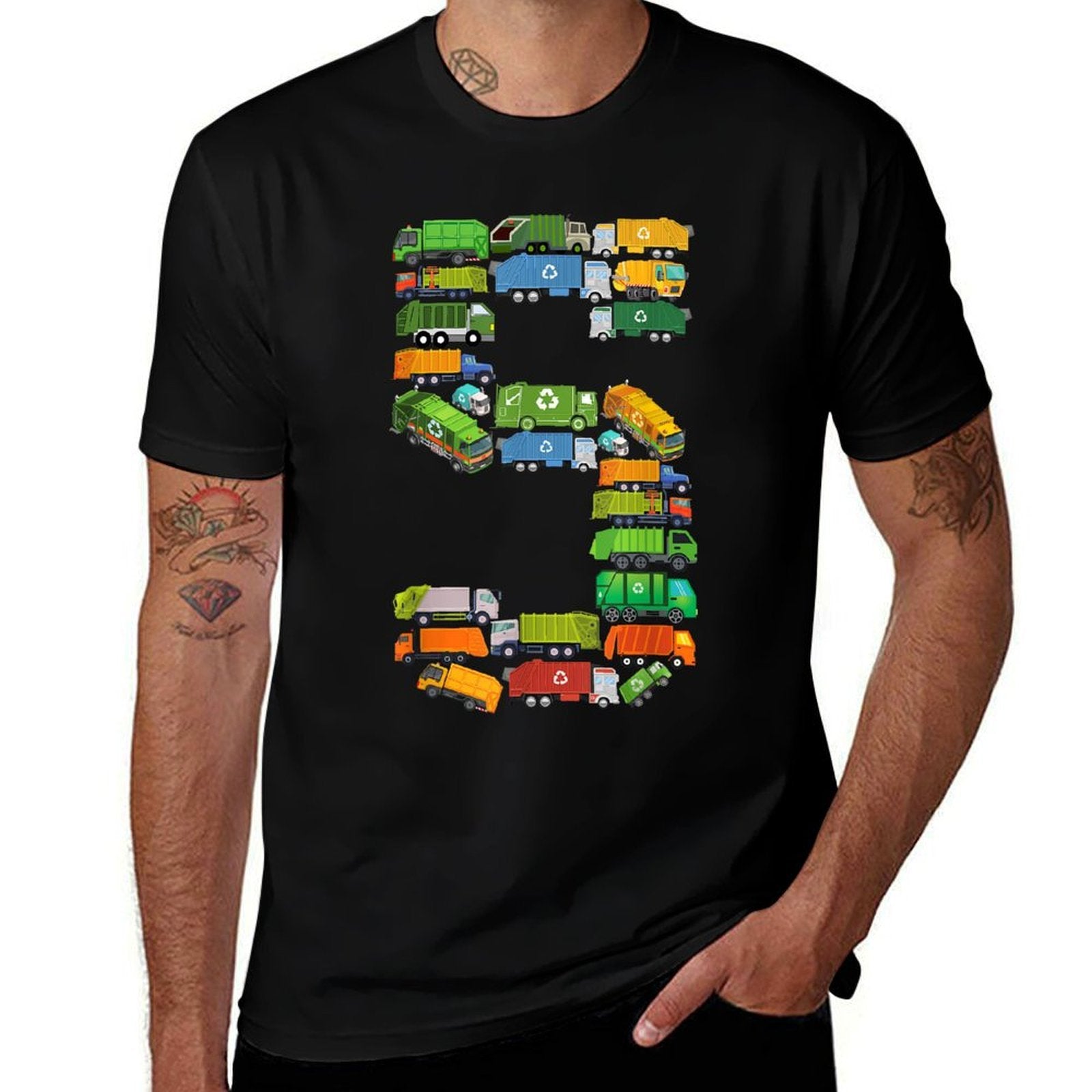 Fun Garbage Truck 5th Birthday Party 5 Year Old Boy Kids  Tagless Design T-Shirt