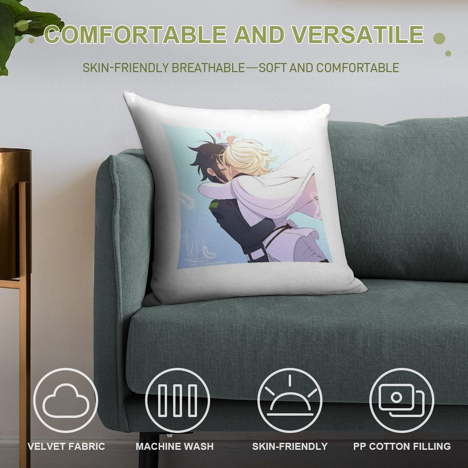 Owari No Seraph MikaYuu Kiss Soft Durable Construction Throw Pillow