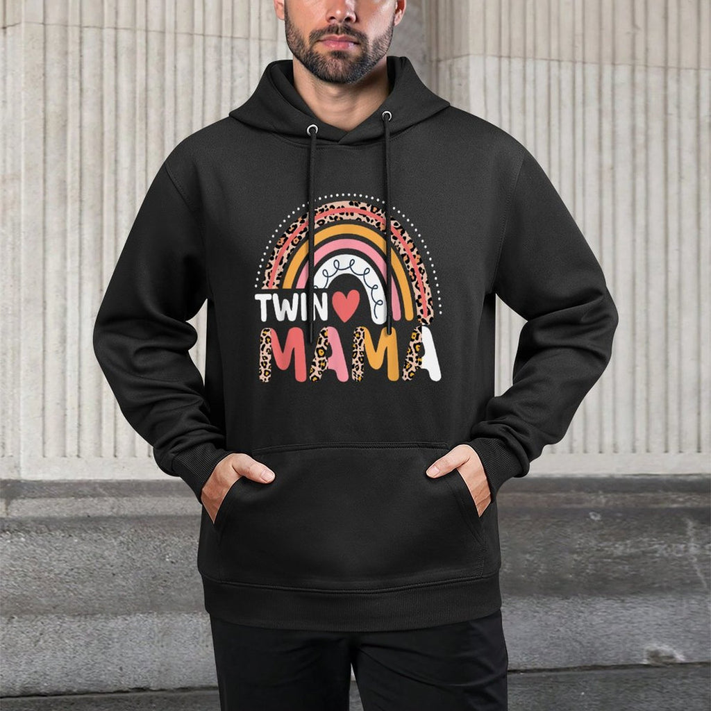 Twin Mama Mothers Day Funny Leopard Rainbow New Mom Of Twins Relaxed Fit Hoodie