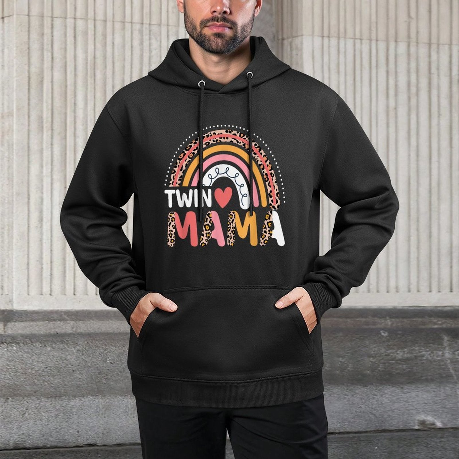 Twin Mama Mothers Day Funny Leopard Rainbow New Mom Of Twins Relaxed Fit Hoodie