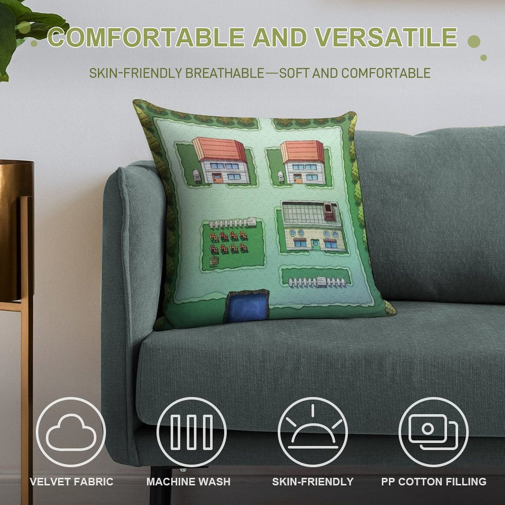 Pokemon Palett Town Soft Fade-Resistant Throw Pillow