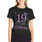19 It's My Birthday Pink Crown Happy 19th Birthday Girl  Vintage-inspired T-Shirt