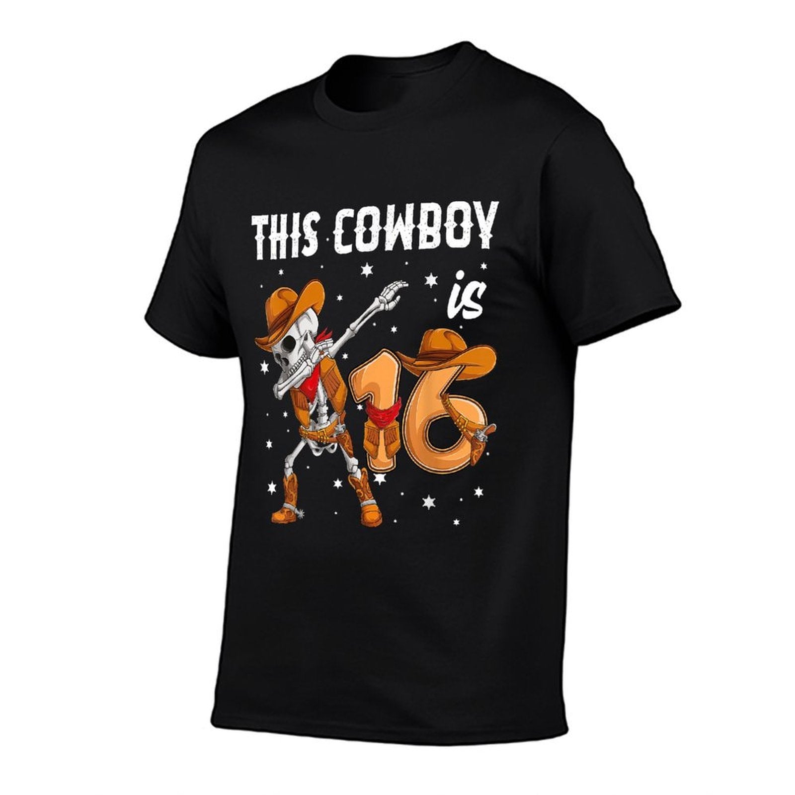 16 Year Old Cowboy Western Dabbing Skeleton 16th Birthday  Heathered Texture T-Shirt