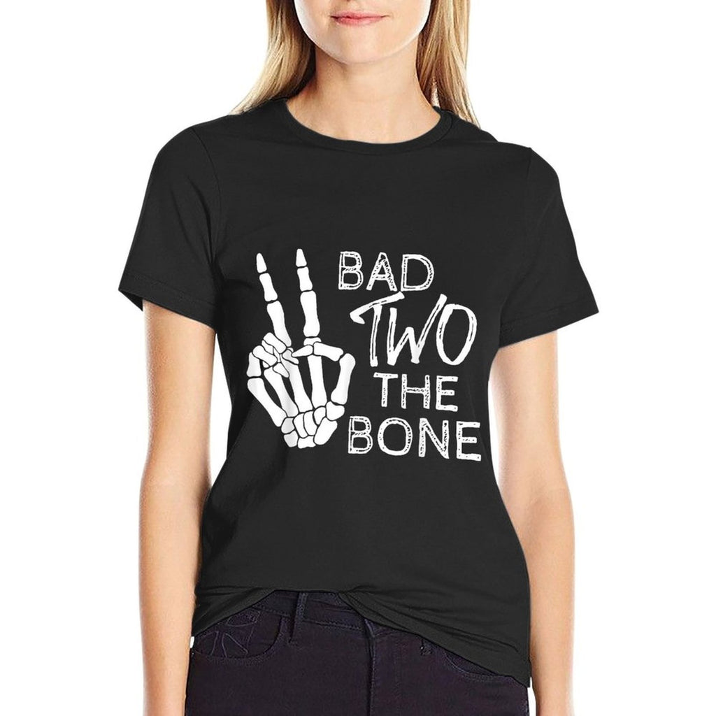 Bad Two The Bone Birthday 2 Years Old Birthday  Ribbed Collar T-Shirt