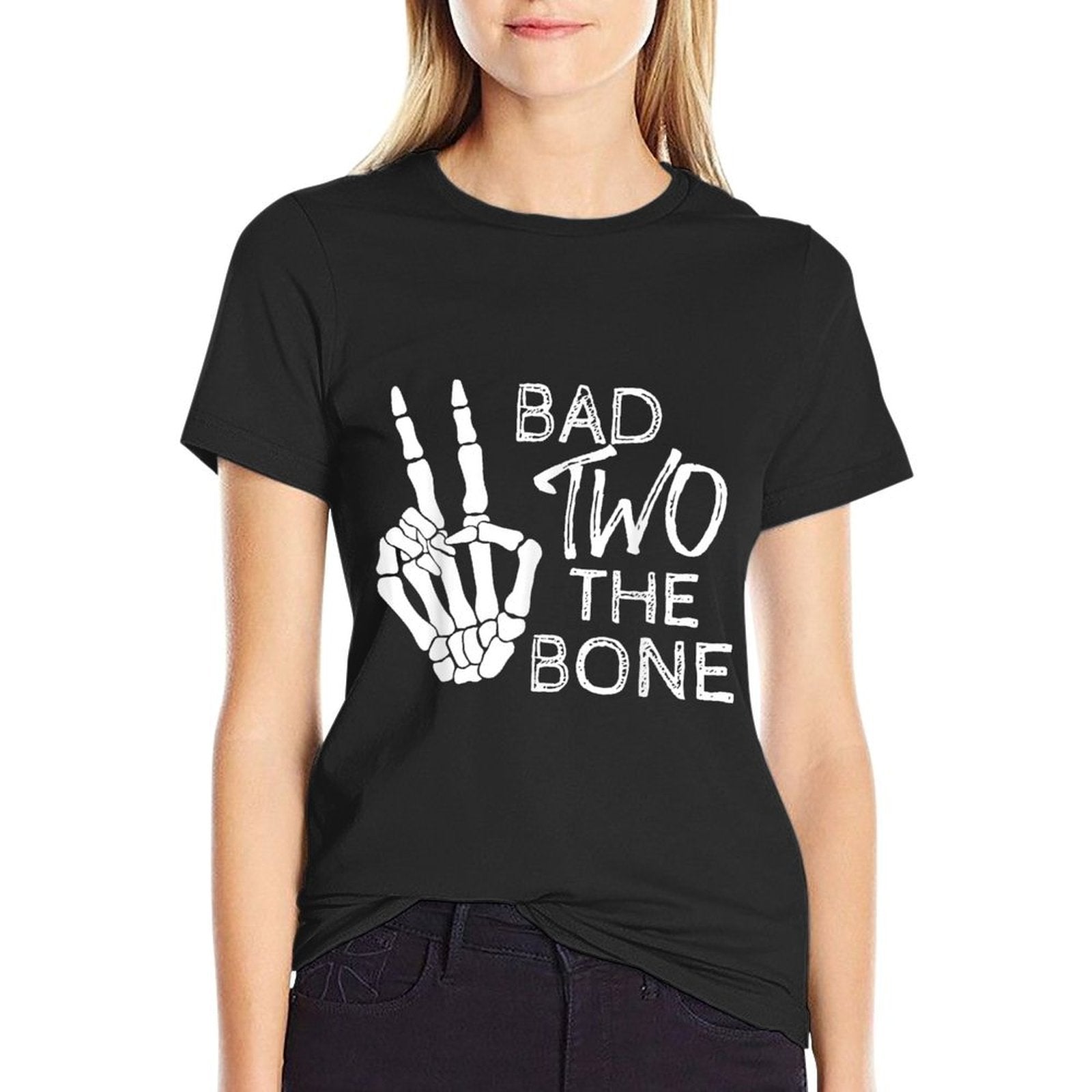 Bad Two The Bone Birthday 2 Years Old Birthday  Ribbed Collar T-Shirt