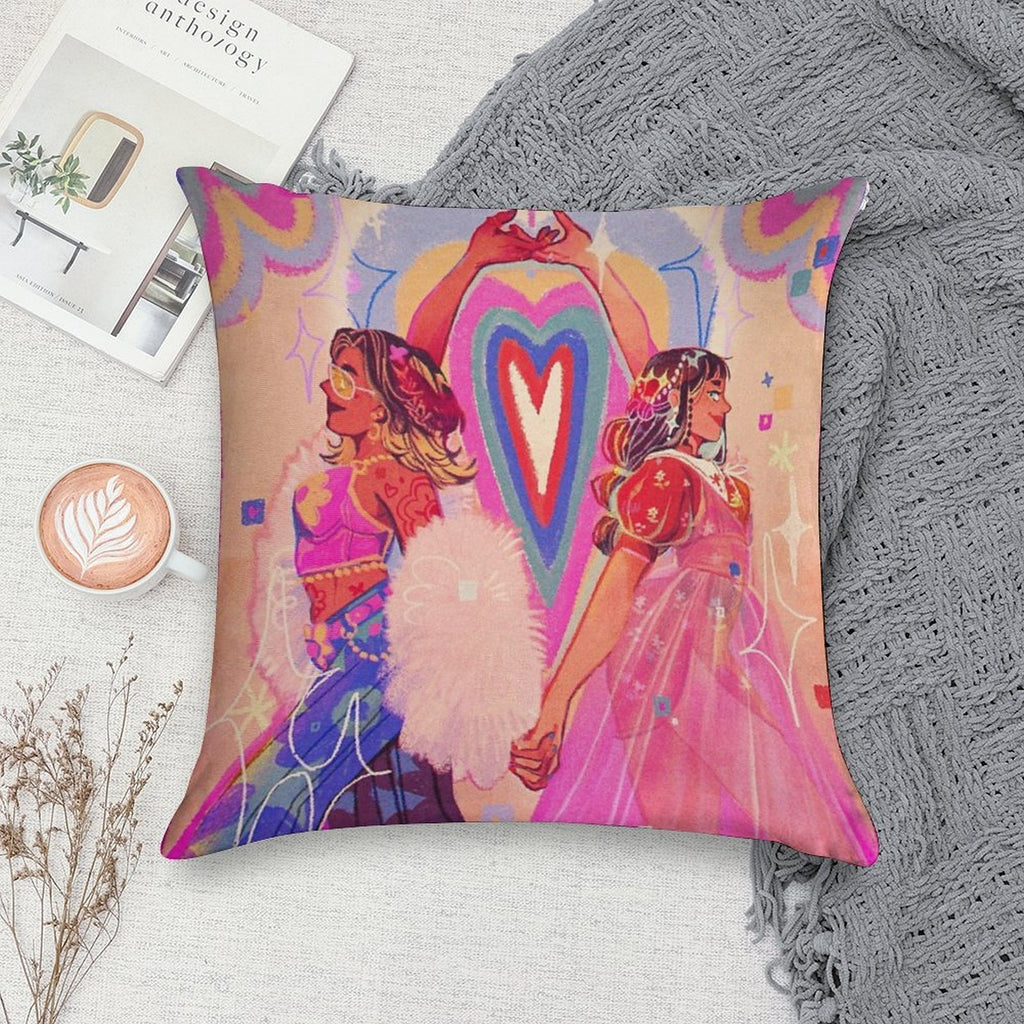 Valentine Rainbow Soft Short Plush Fabric Throw Pillow