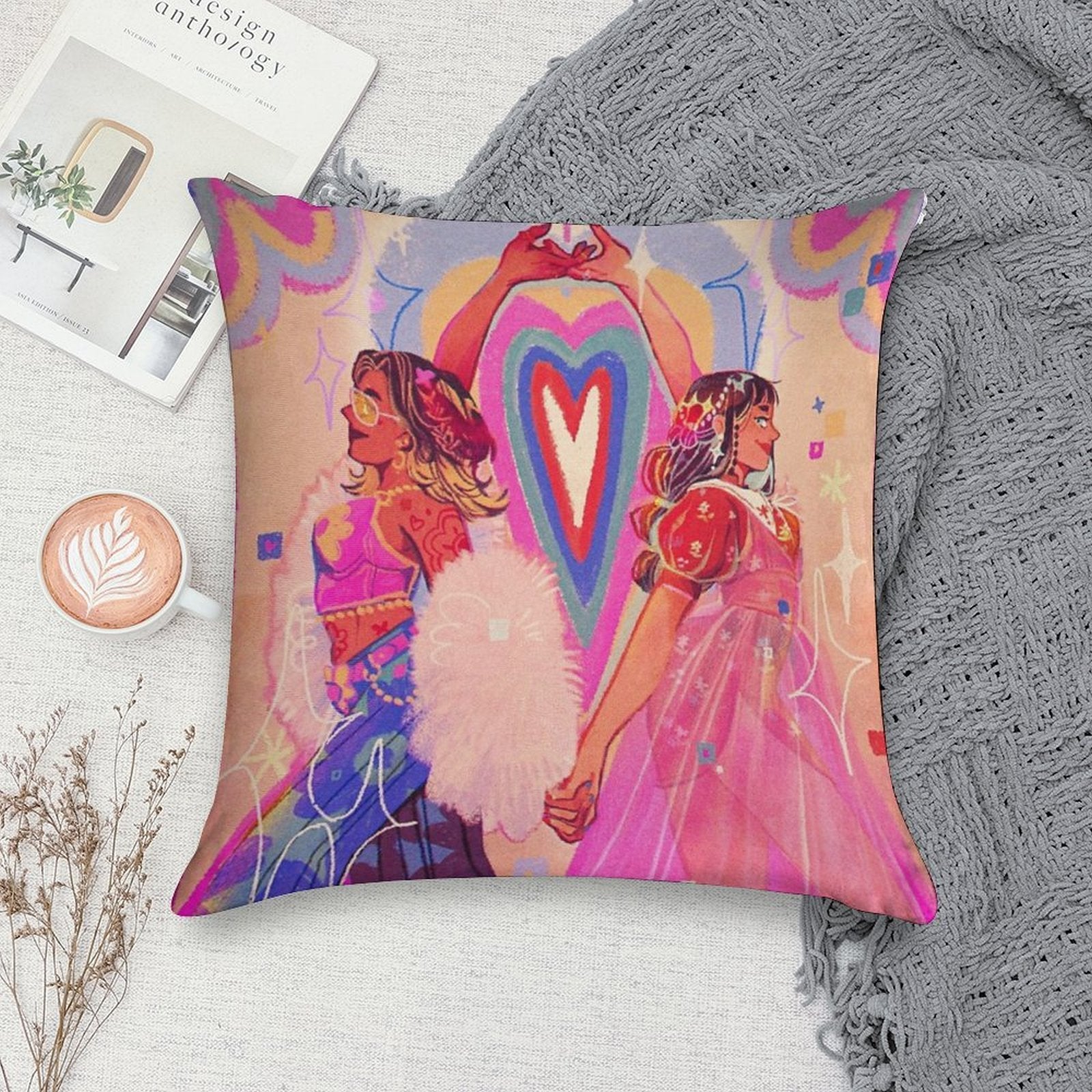 Valentine Rainbow Soft Short Plush Fabric Throw Pillow
