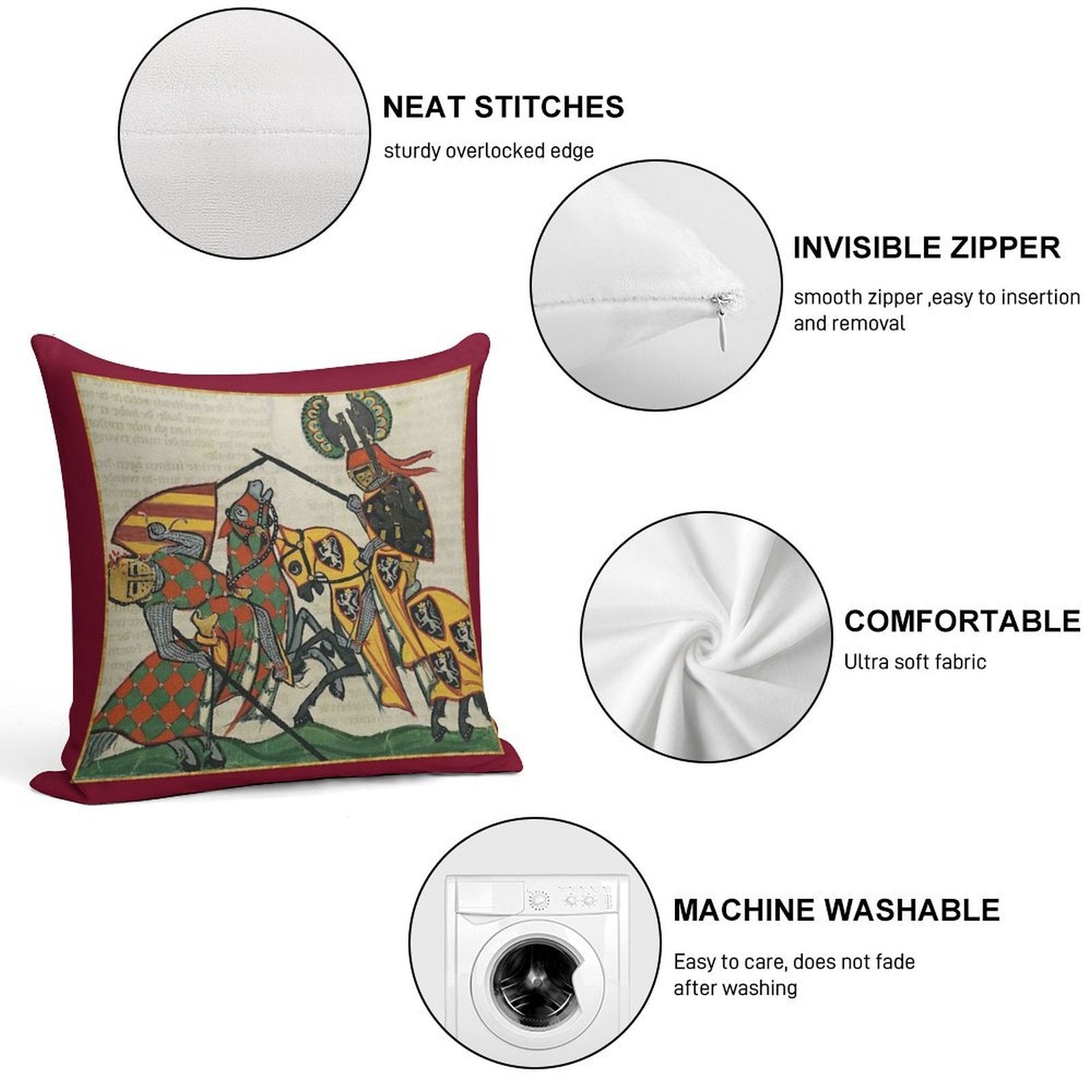 The Joust Medieval Illumination Soft Anti-Pilling Throw Pillow