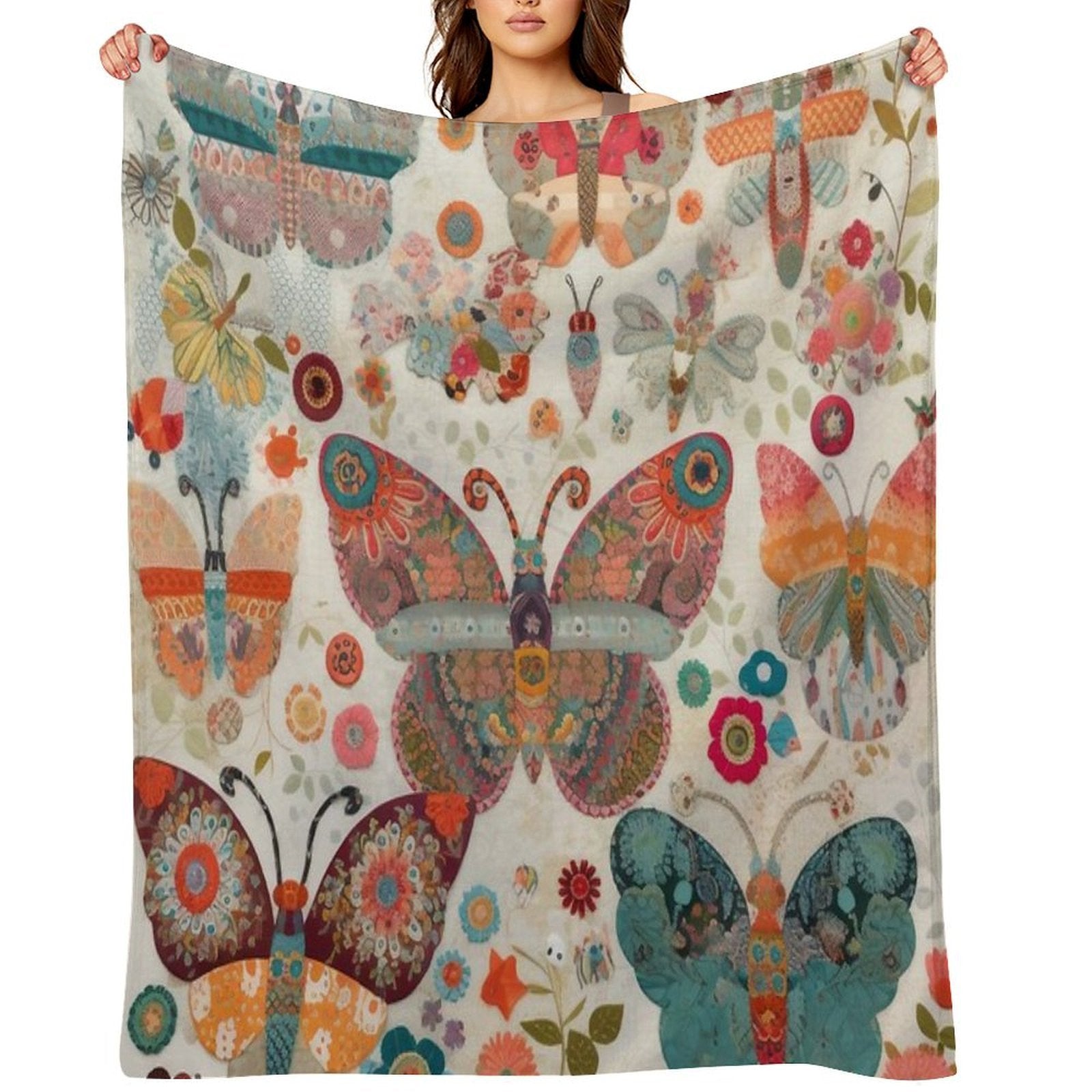 Colorful Whimsical Butterflies And Flowers Puzzle Travel-friendly Throw Blanket
